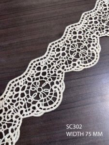 SC302 Cotton Chemical GPO Dyeable Lace, 75mm width, cotton embroidery fabric