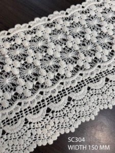 SC304 wide dyeable cotton GPO lace – 65mm symmetrical scalloped trim for sarees, dupattas, and boutique garments
