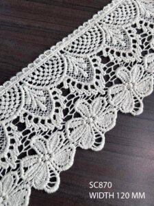 SC870 – Chemical Laces – COTTON READY FOR DYE WIDTH 120 MM PRICE PER METER DYEABLE EXPORT QUALITY