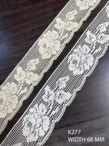 K277 cotton floral crochet lace trim with scalloped edge and vintage texture