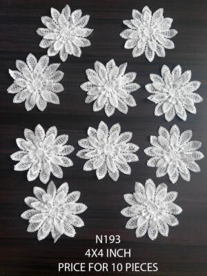 N193 4 x 4 inch white 3D poly flower applique patch with layered petals