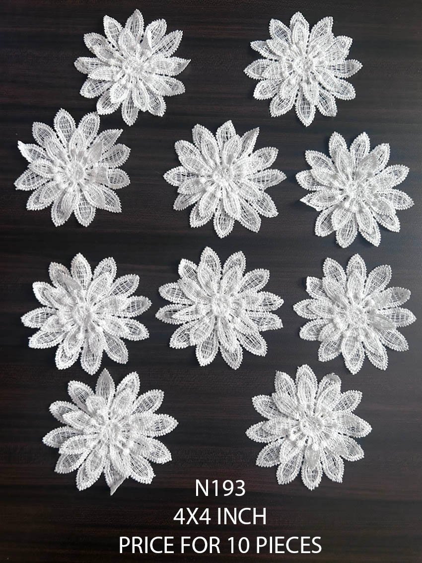 N193 4 x 4 inch white 3D poly flower applique patch with layered petals