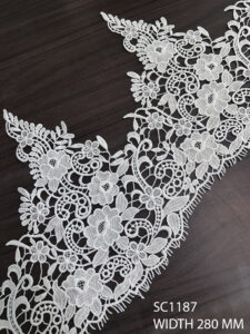 SC1187 Pretty White Bridal GPO Lace – 11 inch wide floral designer trim