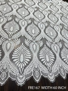 FRE167 White Chantilly Lace Fabric – 3 Meter Roll, 60-Inch Wide Eyelash Lace