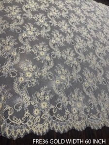 WHITE GOLD CHANTILLY LACE FABRIC