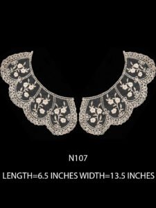 N107 dyeable cotton net neck patch pair – symmetrical floral design for couture garments and boutique fashion