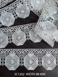 SC1202 fine white GPO polyester lace – 65mm floral chemical trim for boutique and export garments