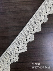SC968 dyeable chemical GPO cotton lace – 37mm scalloped trim for boutique fashion and export garments