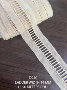 D940 Ladder Lace Fabric – Cotton-Based Designer Trim for Garments