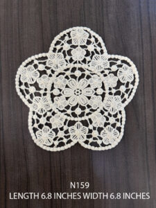 N159 dyeable cotton flora patch lace – 6.8 inch symmetrical design for necklines and couture accents
