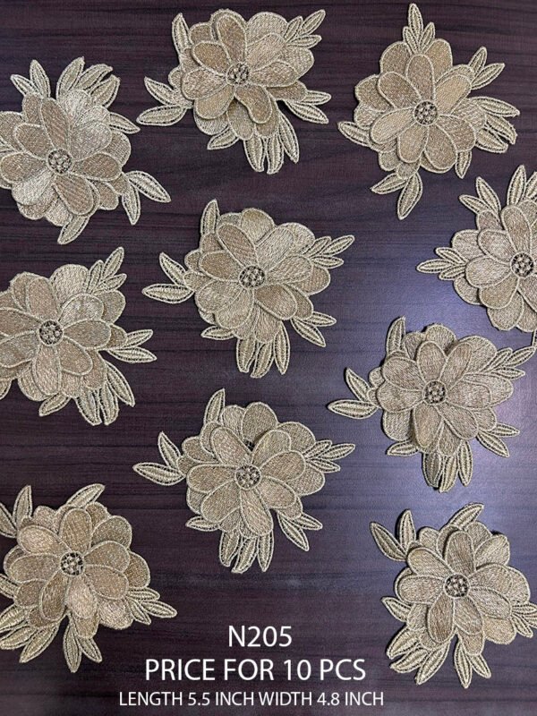 LUREX GOLD 3D FLOWER LACE PATCH
