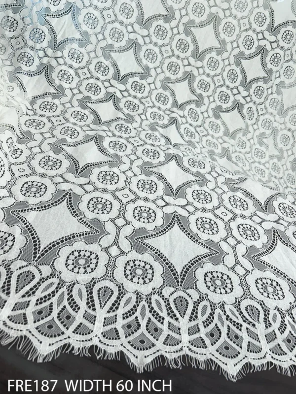 White Eyelash Chantilly Lace Fabric FRE187 – Elegant, Dyeable Bridal Lace