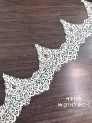 FRE188 Eyelash White Chantilly Lace 7 Inch Trim Border