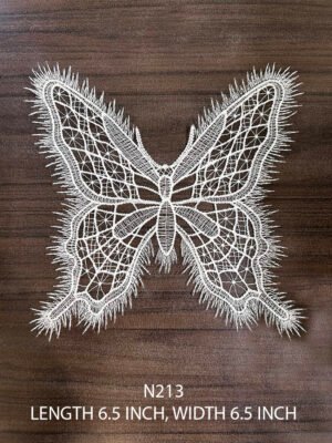 N213 Poly Butterfly Shape Lace Neck Patch – Elegant Embroidered Design for Garments