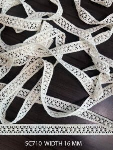 SC710 cotton GPO straight lace trim with linear chemical cutwork on soft cotton base
