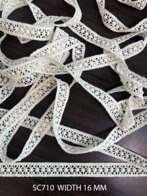 SC710 cotton GPO straight lace trim with linear chemical cutwork on soft cotton base