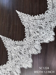 White Bridal GPO Chemical Lace Trim SC1224 – 12 inch wide floral designer lace