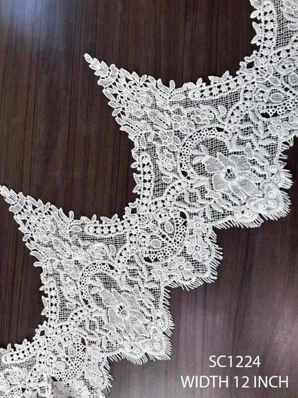White Bridal GPO Chemical Lace Trim SC1224 – 12 inch wide floral designer lace
