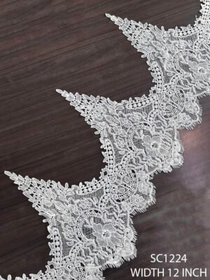 White Bridal GPO Chemical Lace SC1224 – 12 inch wide floral designer trim for bridal and couture garments