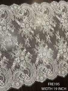 FRE195 Chantilly eyelash lace trim with floral scallop design