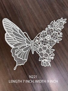 White butterfly-shaped neck lace patch N221 with fine embroidery