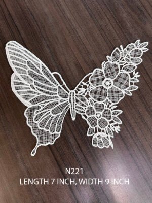 White butterfly-shaped neck lace patch N221 with fine embroidery