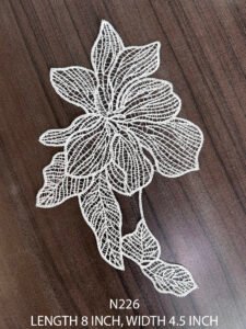 White flower lace patch N226 with fine poly embroidery