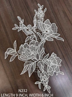 N232 white flower and leafy bunch lace neck patch with fine embroidery