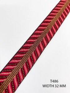 T486 yarn dyed multicolor tape lace with woven texture and vibrant stripes