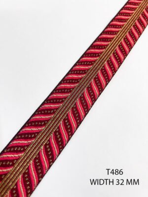 T486 yarn dyed multicolor tape lace with woven texture and vibrant stripes