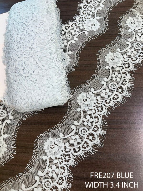 FRE207 very light blue Chantilly lace – 3 meter eyelash trim for garments