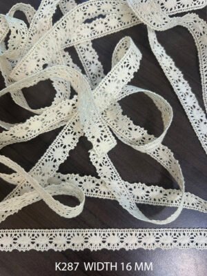 K2817 fine crochet cotton griege lace trim 16mm width – delicate vintage-style edging for garments and crafts