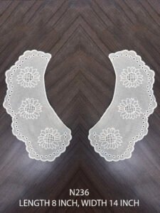 Elegant N236 white neck patch lace with fabric base – dyeable and perfect for couture necklines