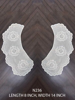 Elegant N236 white neck patch lace with fabric base – dyeable and perfect for couture necklines