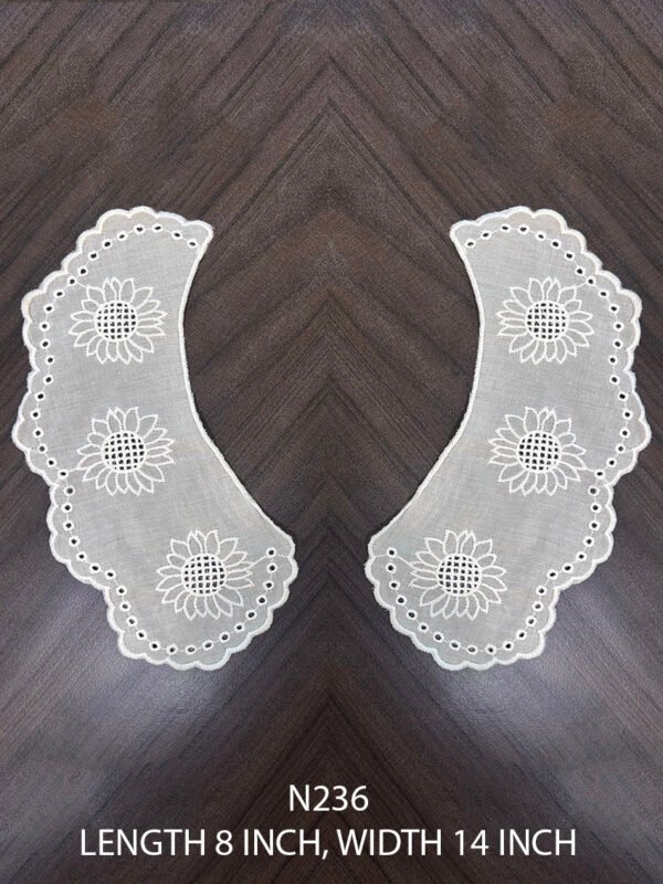 Elegant N236 white neck patch lace with fabric base – dyeable and perfect for couture necklines