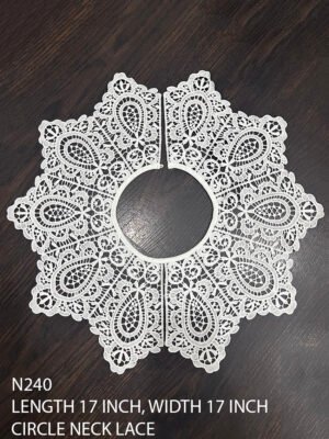 N240 very fine white circle neck lace, 17 inch wide, for neckline and high fashion garments