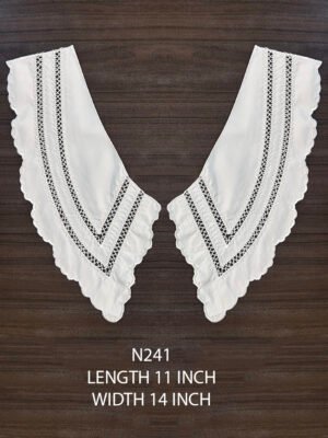 N241 neck pair in white fabric with shiny thread and elegant lace neckline