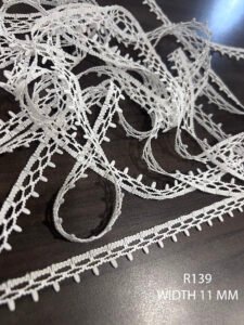 R139 Fine Raschel Small Lace Trim – 11 mm Width, Delicate and Lightweight