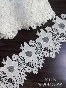 SC1229 white poly floral lace trim 155mm wide – elegant embroidery lace for bridal and ethnic garments