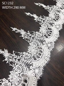 White GPO chemical lace, 290 mm wide, elegant trim for luxury garments