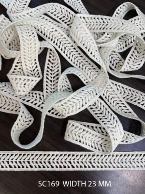SC169 Cotton Chemical GPO Lace in 23mm width – white embroidered trim
