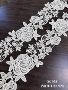 SC768 poly GPO chemical lace with 90mm floral embroidery