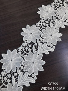SC799 white poly GPO chemical lace trim 140mm width – embroidery net lace for garments