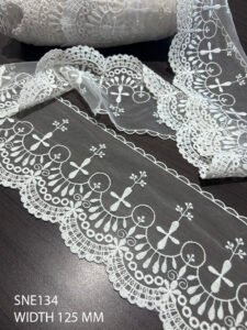 Delicate white net lace – 125 mm wide, SNE 134, perfect for bridal and couture accents
