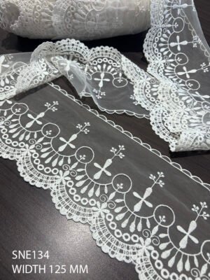 Delicate white net lace – 125 mm wide, SNE 134, perfect for bridal and couture accents