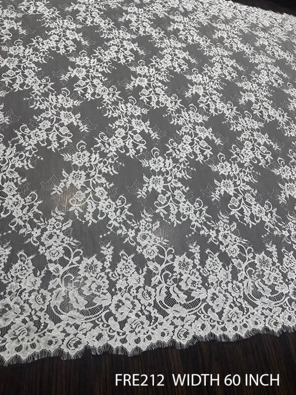 White Chantilly lace fabric FRE212 – 60 inch wide, 3 meters length