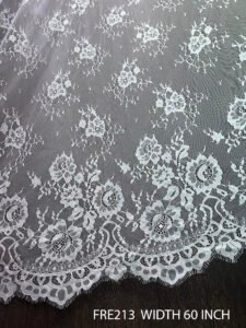 FRE213 White Chantilly Eyelash Lace Fabric – 3 Meter Roll, 60 Inch Width, Floral Eyelash Design