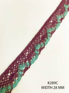 Pink and green crochet cotton lace K289 C, 28mm width