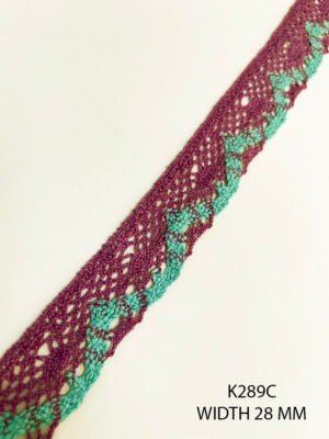 Pink and green crochet cotton lace K289 C, 28mm width