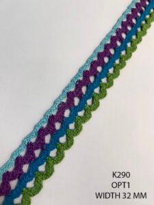 K290 multicolor cotton crochet lace 32mm wide